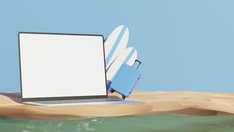 laptop on the beach - travel and work concept