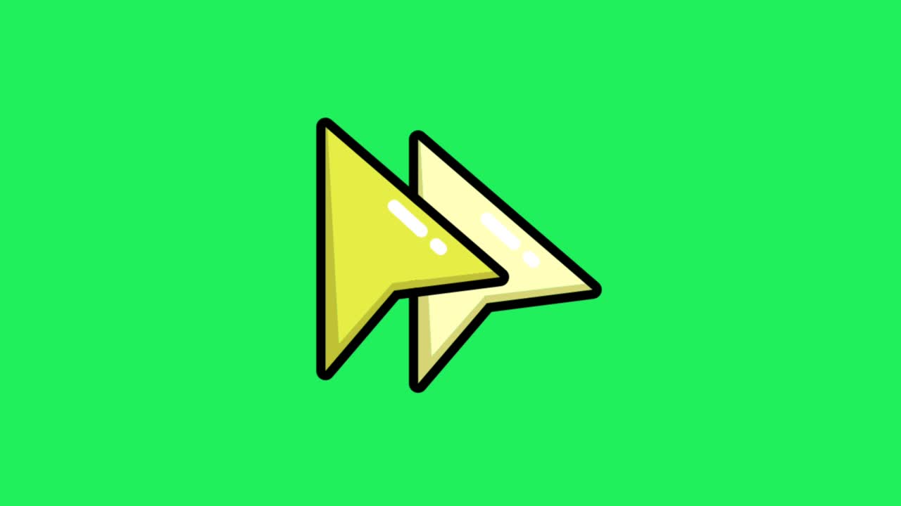 Animation yellow mouse cursor isolate on green background.