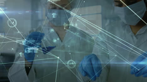 animación de la red de conexiones entre diversas mujeres científicas en el laboratorio
