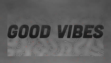 animation of text, good vibes, in black, with moving contour lines on grey background