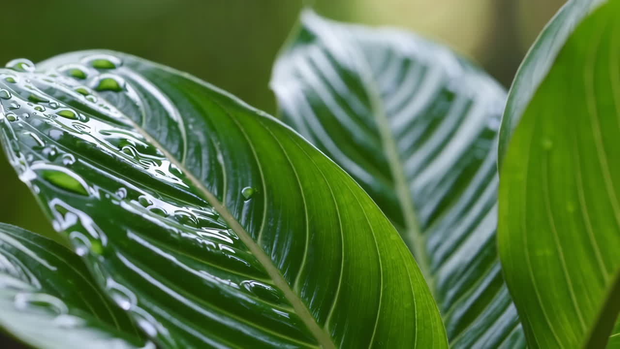 Close-up of Water Droplets on Green Leaves