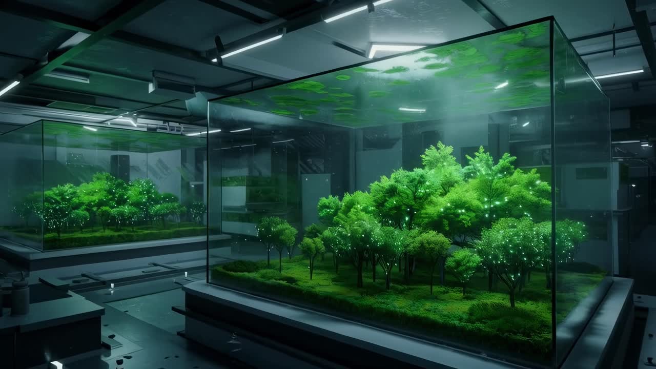 Delving into a cutting-edge indoor ecosystem that showcases vibrant greenery within an innovative laboratory environment