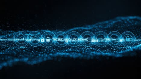 dynamic visualization of digital security: an abstract representation highlighting encryption and data protection through illuminated lock icons in a technological landscape