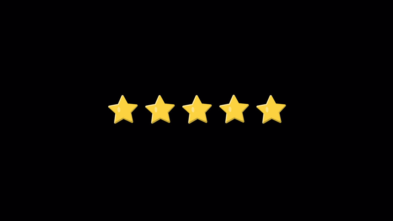 Five Star Rating Animation on Black Background