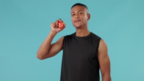 apple, health and okay with face of man in studio