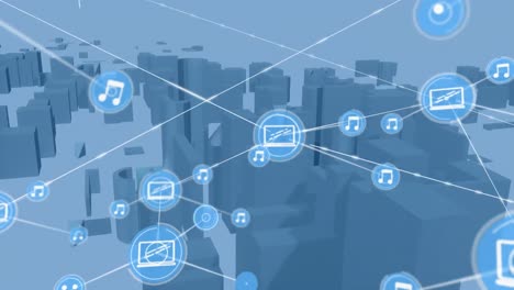 3d 도시 풍경 위의 연결 네트워크의 애니메이션