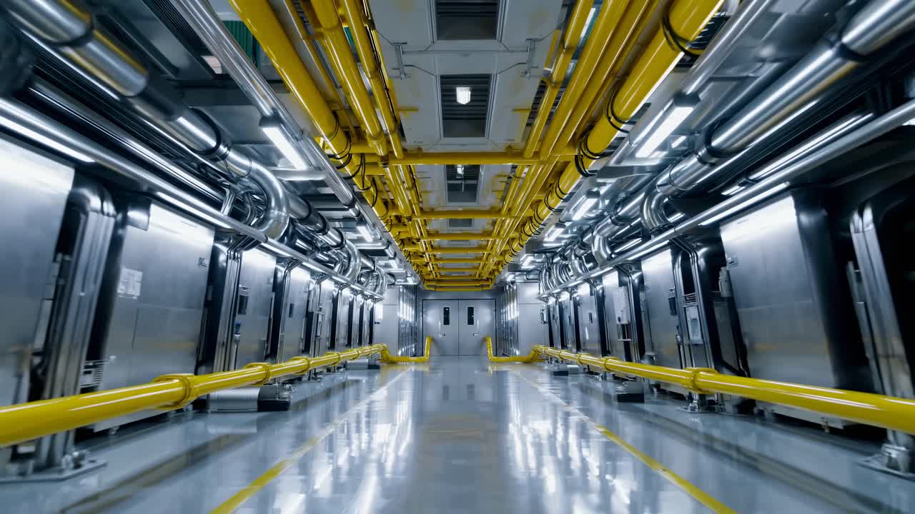 Industrial Facility Interior with Piping and Equipment