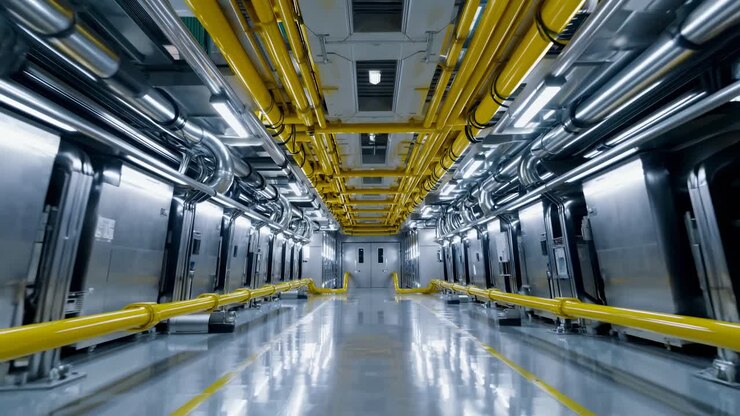 Industrial Facility Interior with Piping and Equipment