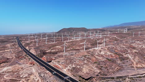 aerial view of wind turbines in tenerife under a clear blue sky