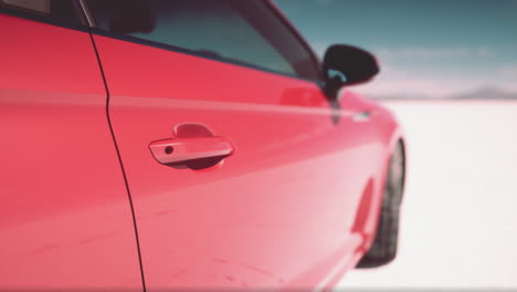 close-up of a red car door handle