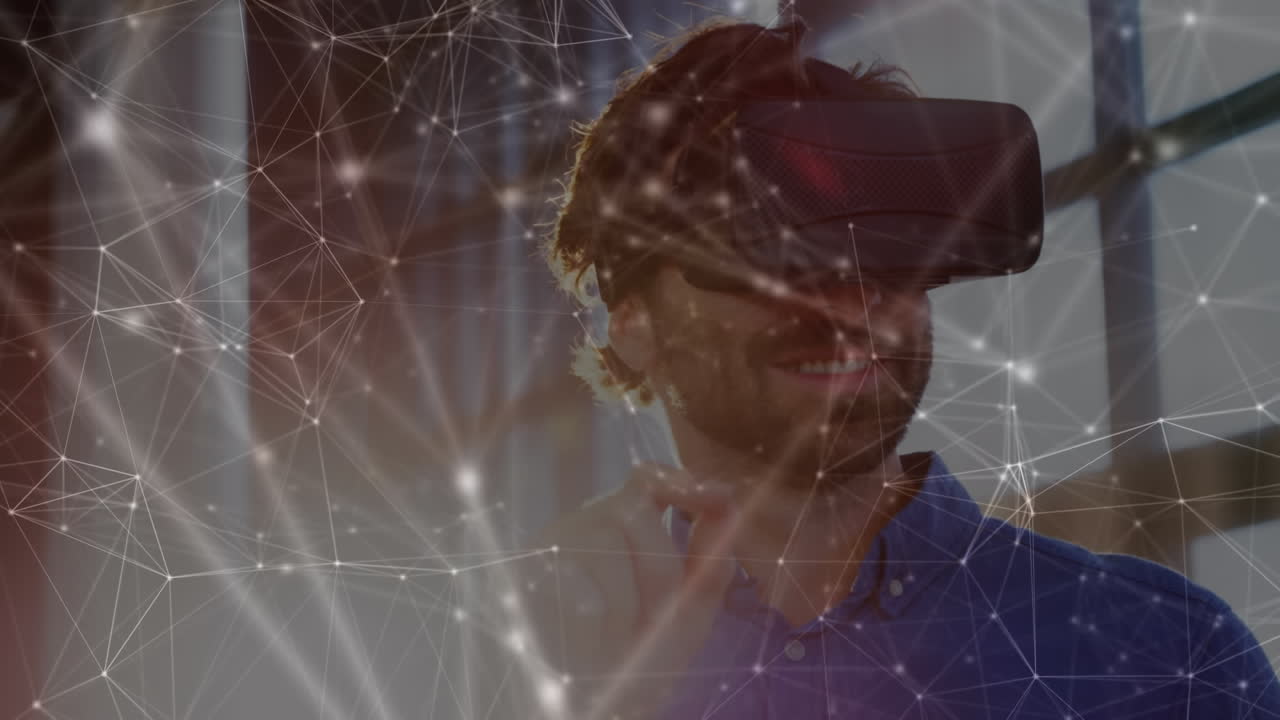 Animazione di una rete di connessioni su un professionista che utilizza un visore VR