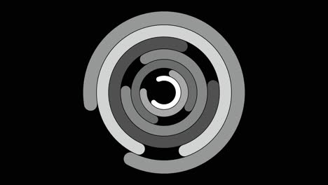 Abstrakte-Animation-Verschachtelter,-In-Entgegengesetzter-Richtung-Rotierender-Graustufenkreise-Auf-Schwarzem-Hintergrund