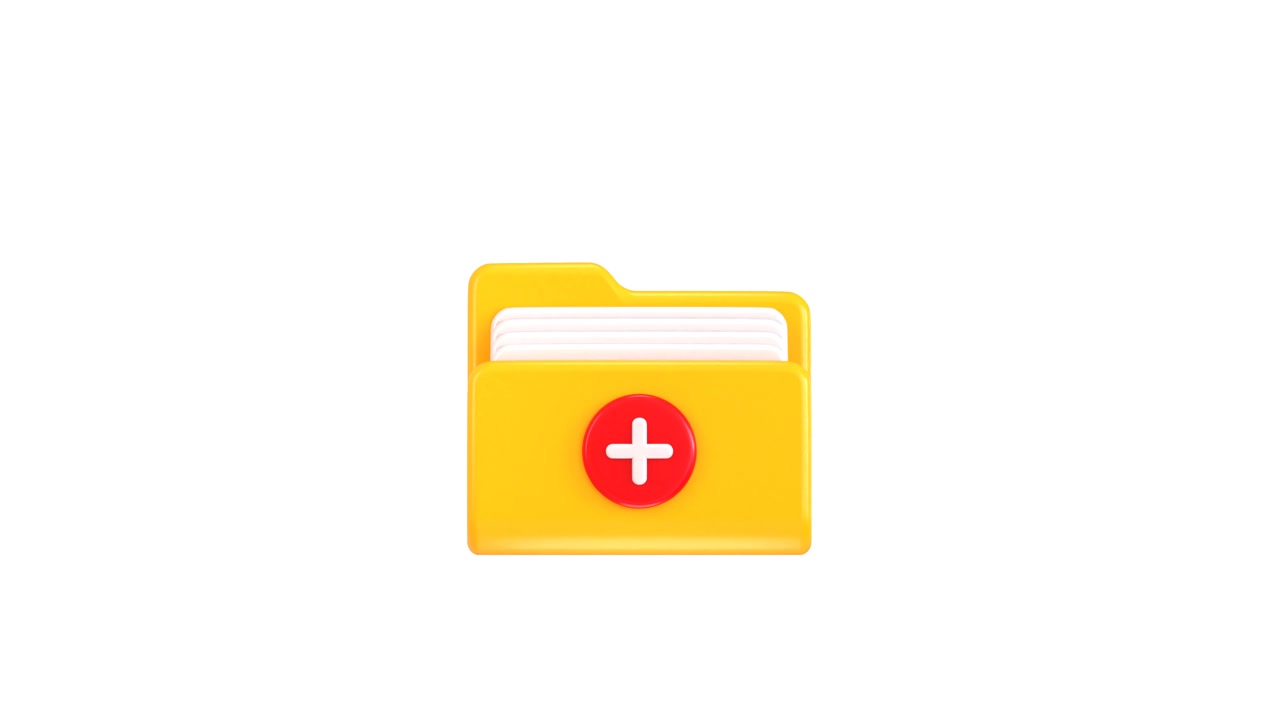 3D Animated Yellow Folder Icon with Medical Plus Symbol