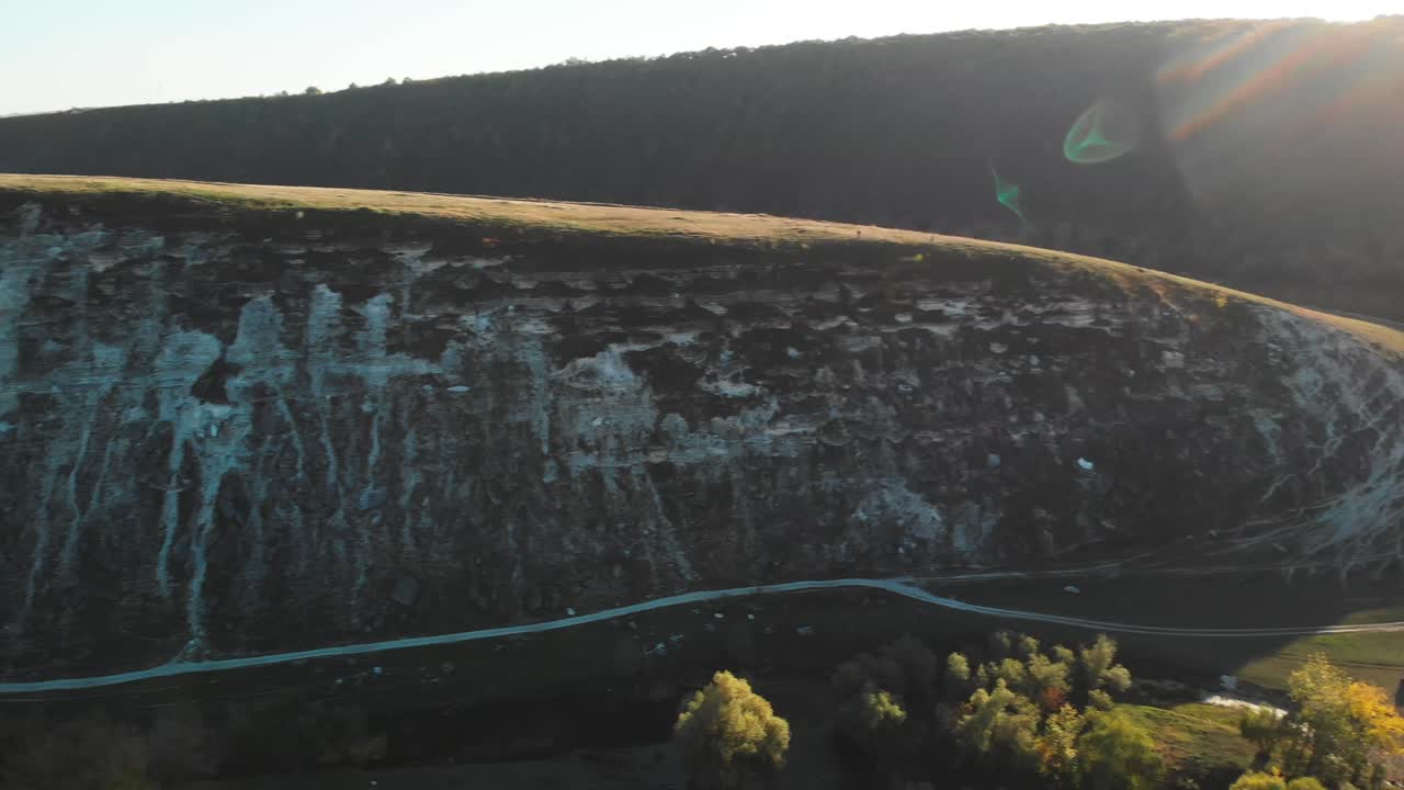 Aerial View of Landscape with River and Hills