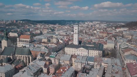 Aerial-City-Lviv,-Ukraine.-European-City.-Popular-areas-of-the-city.-Rooftops