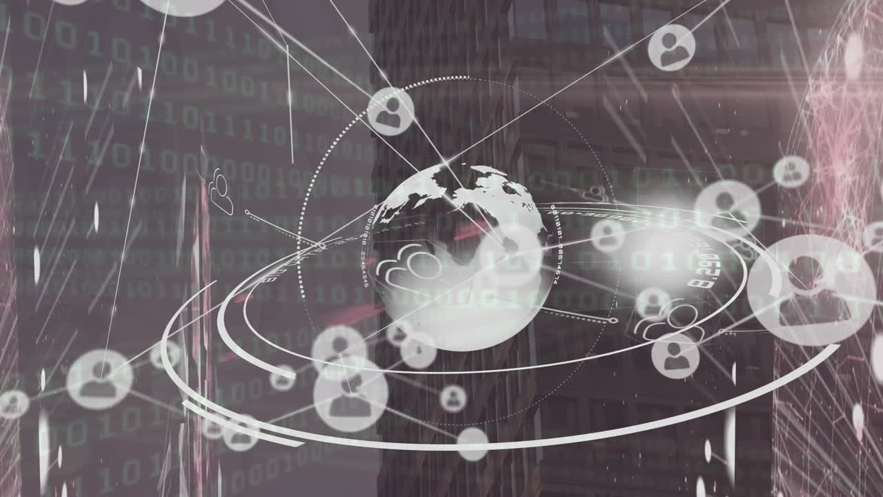 지구의 애니메이션과 지구와 연결의 네트워크에 대한 데이터 처리