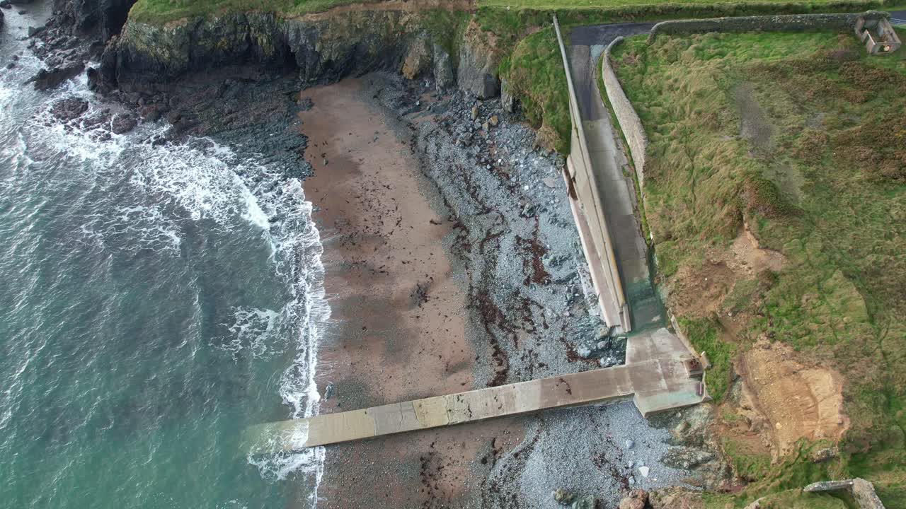 Drone view of Stage Cove Copper Coast Waterford, a little sheltered fishing harbour