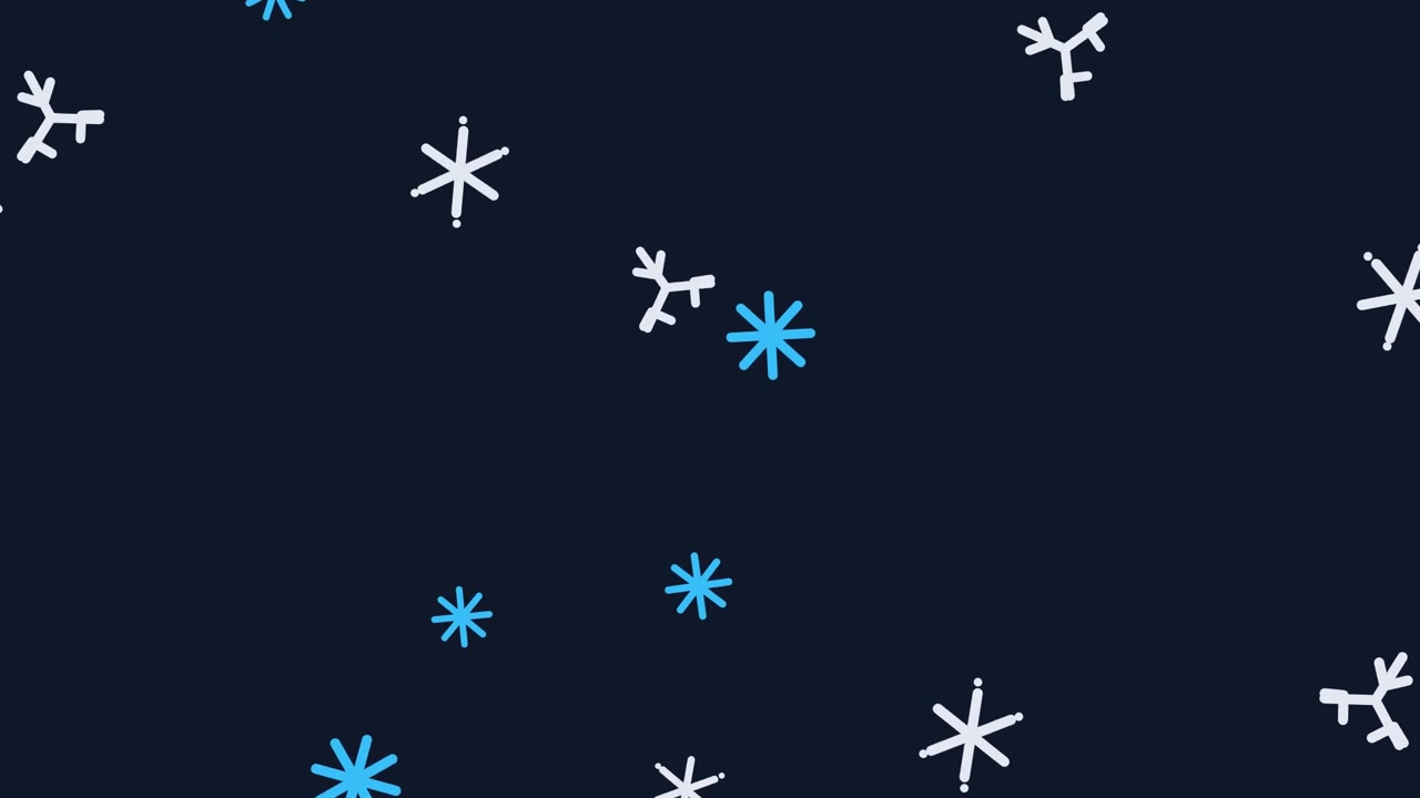 Animated Blue and White Snowflakes Falling on Dark Background