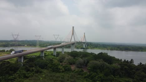 Ingeniero-Antonio-Dovali-Jaime-Suspension-Bridge-In-Minatitlan,-Veracruz-Passing-Over-Coatzacoalcos-River-In-Mexico