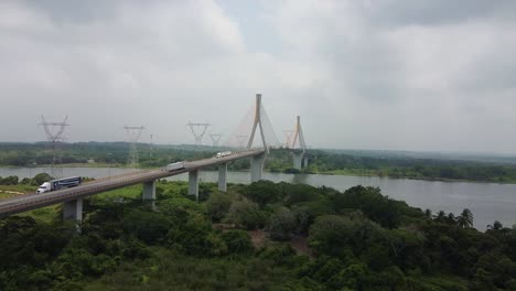 puente colgante ingeniero antonio dovali jaime en minatitlan, veracruz pasando sobre el rio coatzacoalcos en mexico