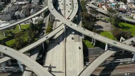 aerial shot of bay area junction in oakland going to san francisco i-80 freeway