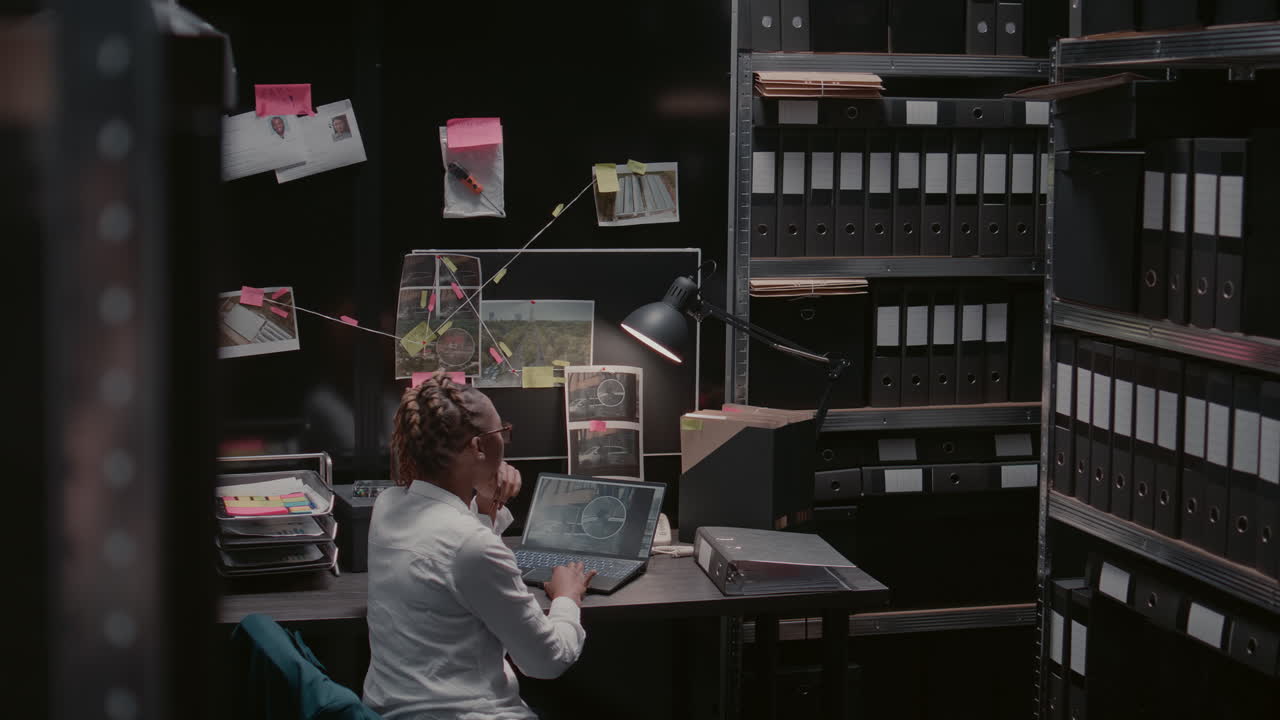 Detective Investigating Case with Organized Files and Evidence