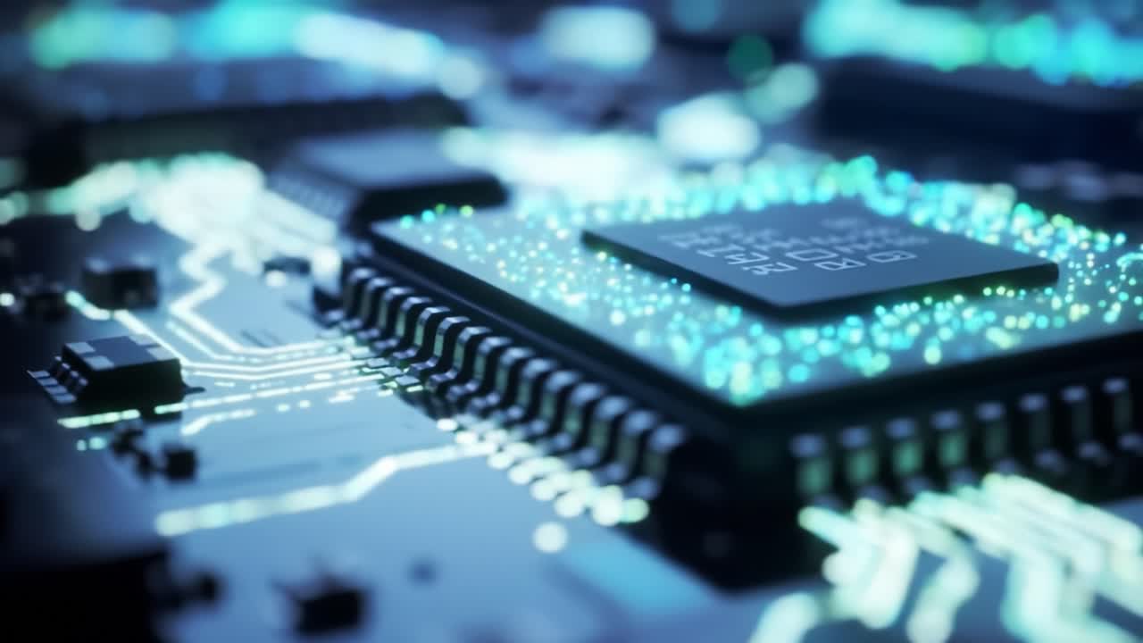 A Stunning Close-Up View of an Electronic Circuit Board Highlighting the Intricate Details of Microchips and Digital Connectivity in a Modern Technological Landscape