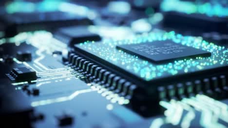 a stunning close-up view of an electronic circuit board highlighting the intricate details of microchips and digital connectivity in a modern technological landscape
