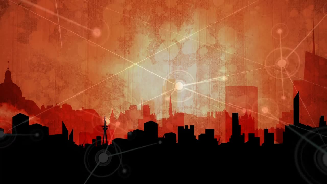 야간 도시 배경에서 추상적인 라인 연결