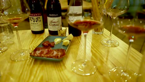 wine and cold cuts on a table