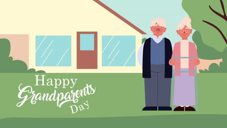 happy grandparents day lettering with couple in the house