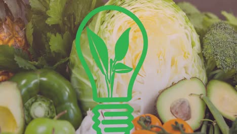 animación de una bombilla verde sobre las verduras