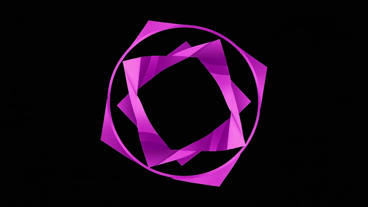 Abstrakt rotierende lila geometrische Form auf schwarzem Hintergrund