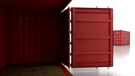 movimiento sin problemas a través de contenedores de envío con puertas que se abren sobre un fondo blanco