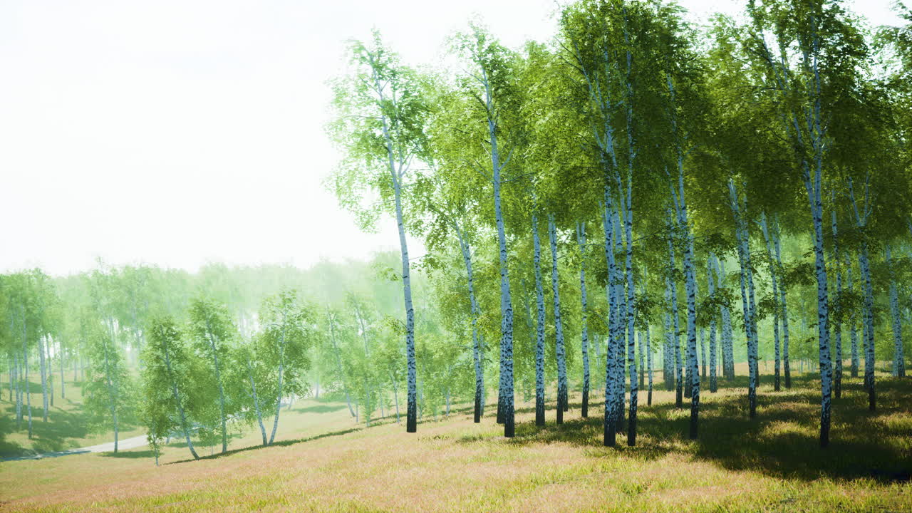 아침 햇빛에 자작나무 숲