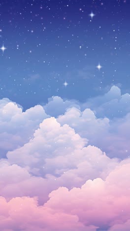 Dreamy, pastel clouds with twinkling stars in a vertical video frame