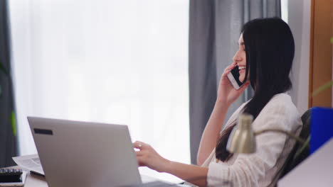 happy confident businesswoman discusses contract with client