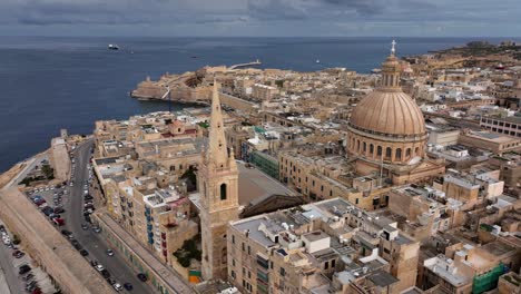 Aerial-footage-of-Basilica-Lady-of-Mount-Carmel-church,-St