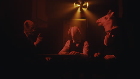 mysterious meeting in a dimly lit room