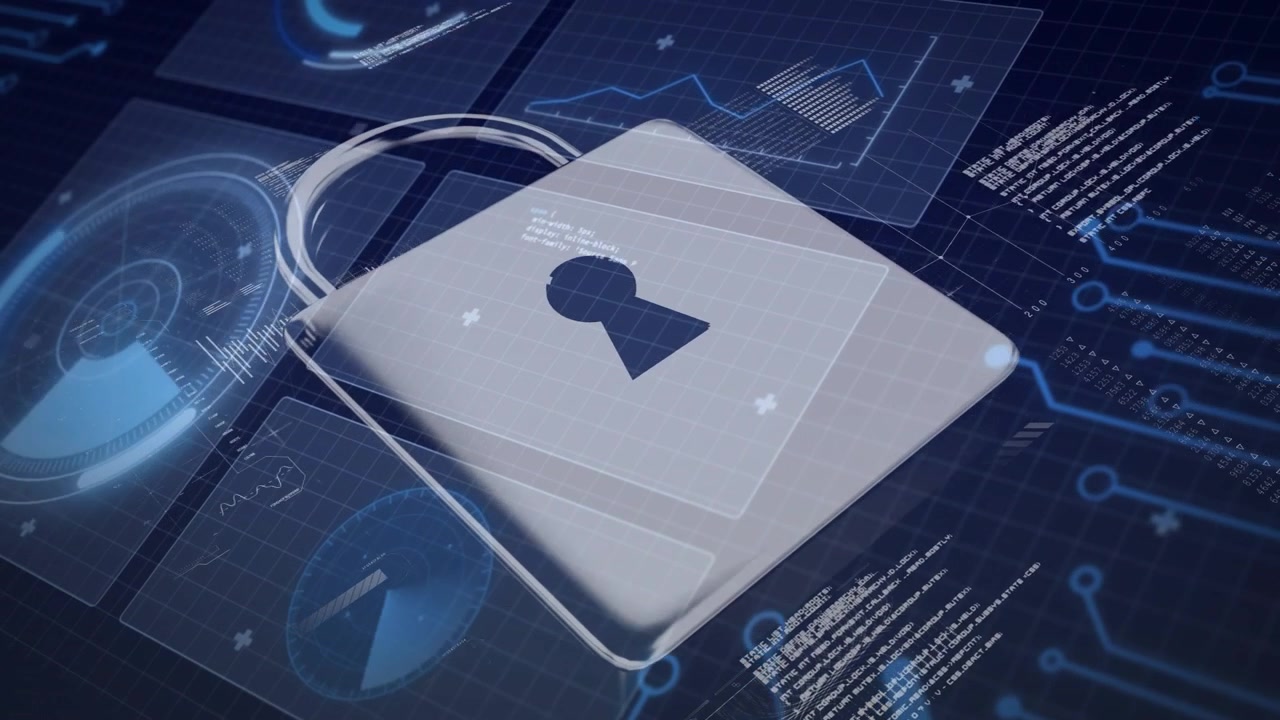 Stylized padlock transforming from flat plate into locked form after radar pulse, showing security