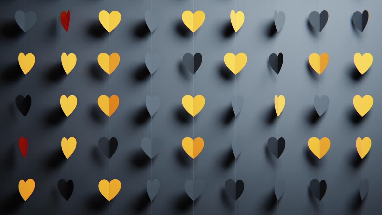 Loop continuo di cuori di carta appesi per amore e celebrazione