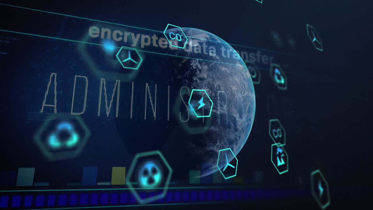 Animation of ecology and green energy icons over globe