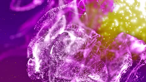 Animation-Von-Gelb-Leuchtenden-Lichtpunkten-Und-Digitaler-Welle-Vor-Violettem-Hintergrund