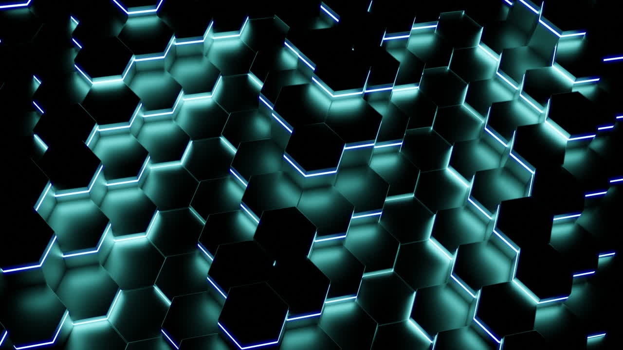 Abstract Hexagon Pattern with Glowing Teal Lines