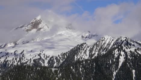 mountains thickly covered with snow and clouds