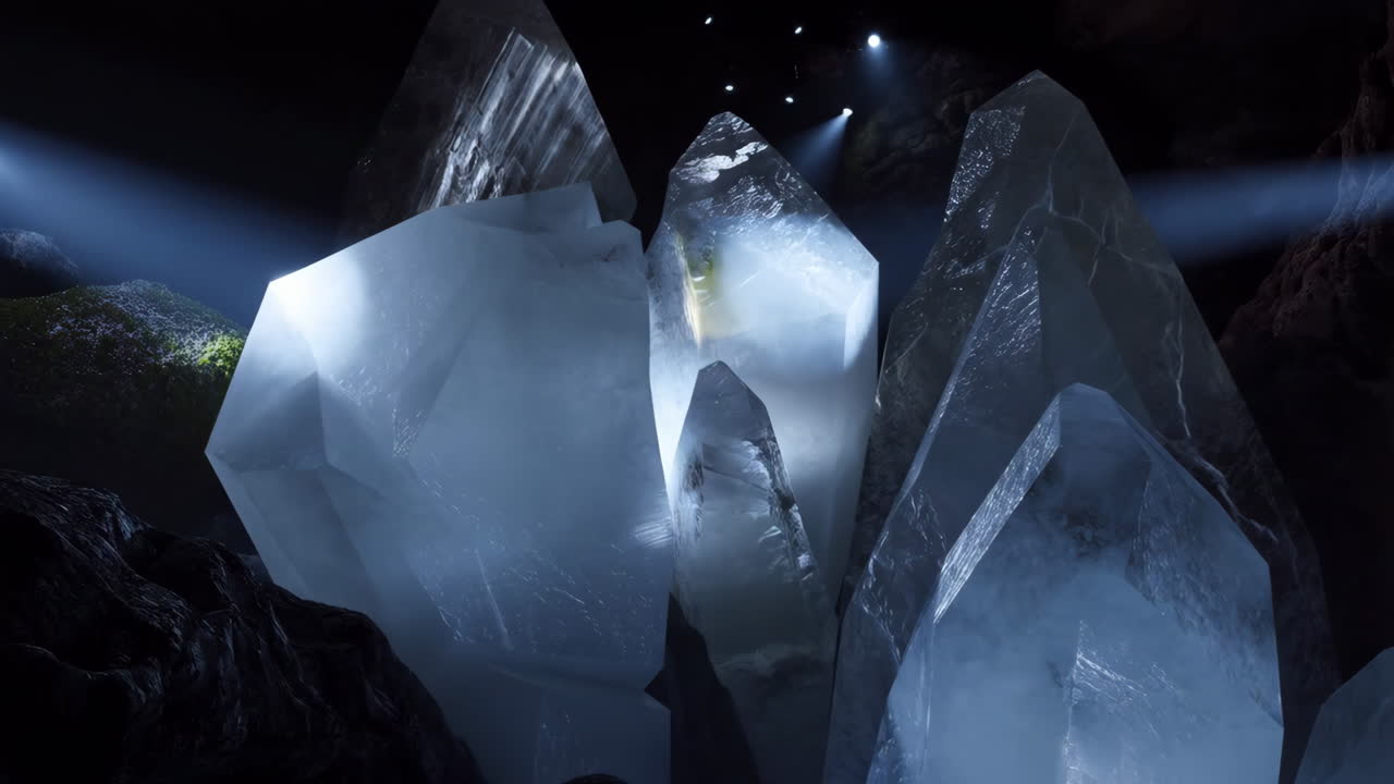 Illuminated Crystals in a Dark Cave or Exhibition