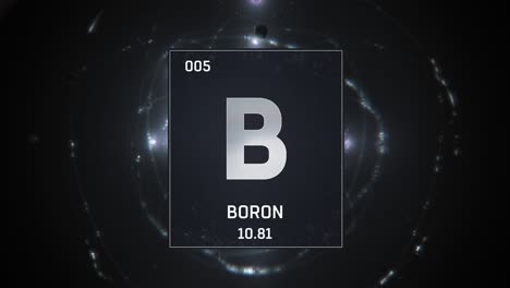 boron as element 5 of the periodic table 3d animation on silver background