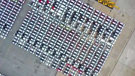 aerial view new cars in parking lot