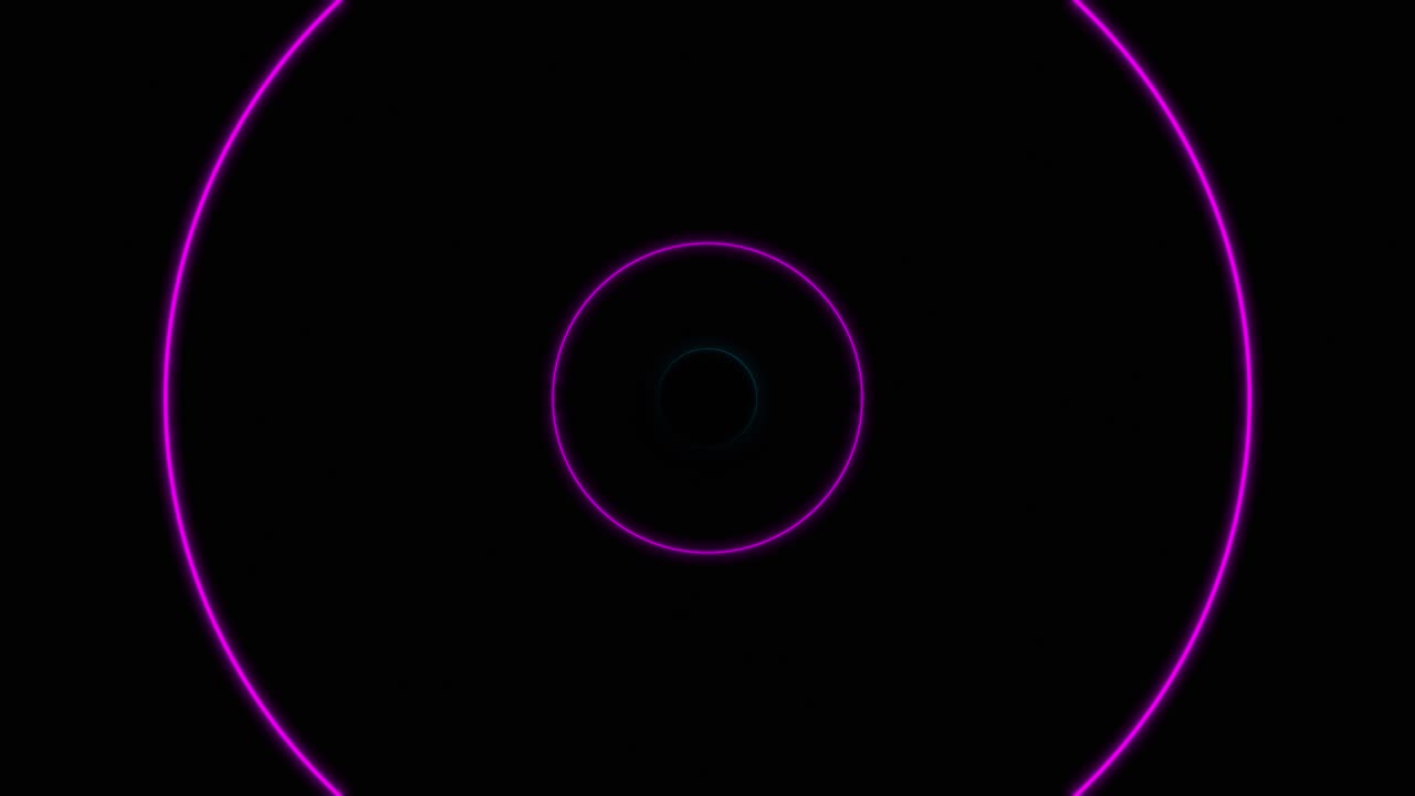 Animated glowing circles emit colorful neon dark background futuristic light motion ideal for scifi