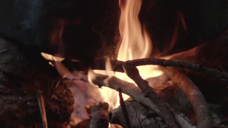 close up slomo shot of burning wood at campfire